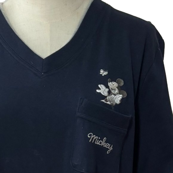 90s OVERSIZED NAVY T-SHIRT MAXI DRESS W EMBROIDERED MICKEY MOUSE LOUNGEWEAR SZ L - Picture 4 of 13